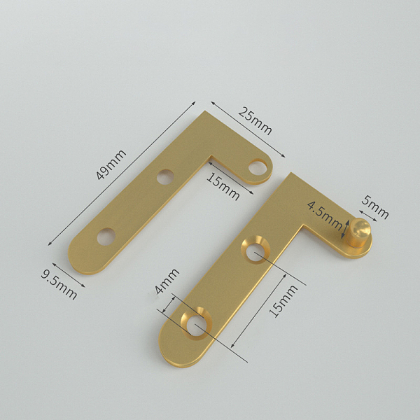 PandaHall Bress Pivot Hinges Offset Knife Hinges, Rotating Hinges, for Wardrobe Door and Table Accessories, Golden, 49x25mm, Hole: 4mm Brass