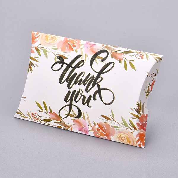 

PandaHall Paper Pillow Boxes, Gift Candy Packing Box, Flower Pattern & Word Thank You, White, Box: 12.5x7.6x1.9cm, Unfold: 14.5x7.9x0.1cm...