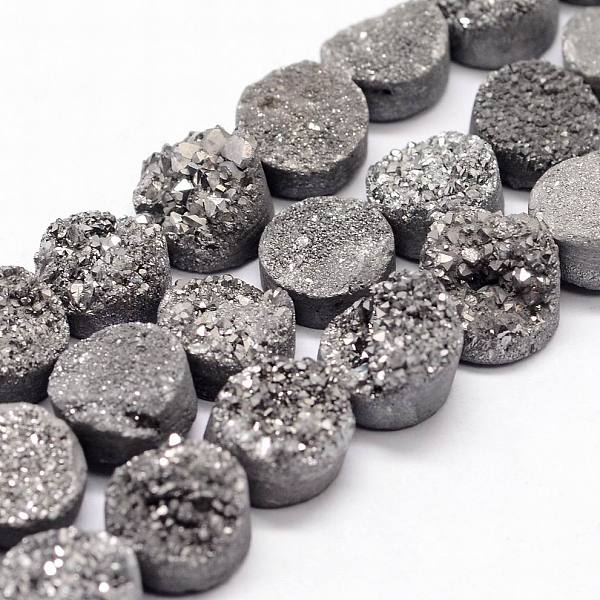 

PandaHall Electroplated Natural & Dyed Druzy Agate Bead Strands, Grade AB, Flat Round, Dark Gray, 10x5~8mm, Hole: 1mm, about 20pcs/strand...