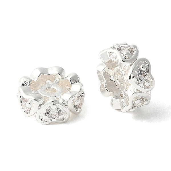 Brass Micro Pave Clear Cubic Zirconia Wheel Beads