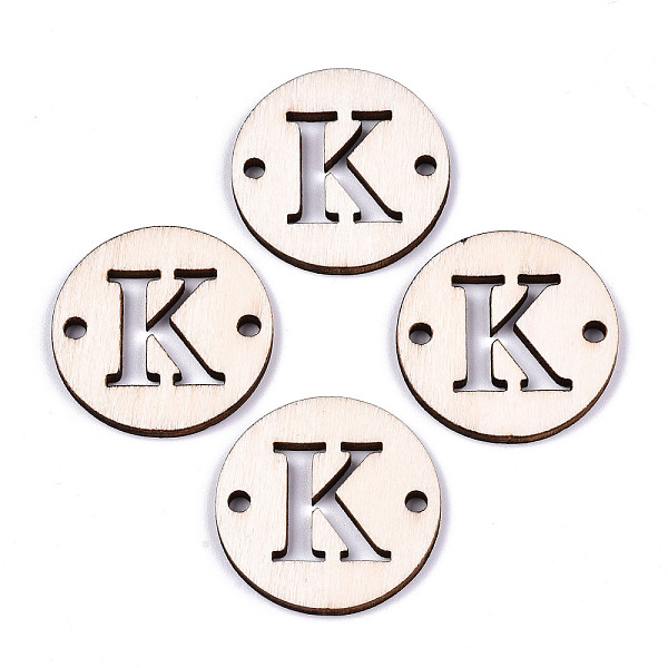 

PandaHall Unfinished Natural Poplar Wood Links Connectors, Laser Cut, Flat Round with Word, Letter.K, 29.5x2.5mm, Hole: 2.5mm Wood Letter K