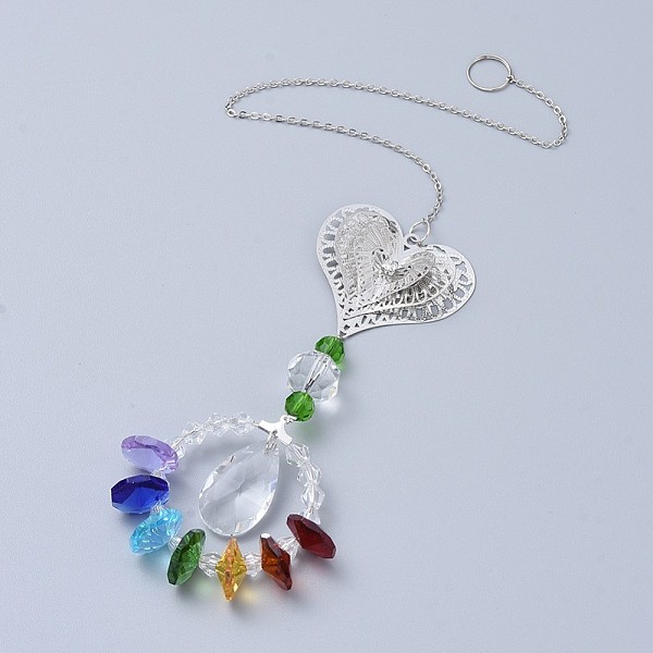 

PandaHall Crystals Chandelier Suncatchers Prisms Chakra Hanging Pendant, with Iron Cable Chains, Glass Beads, Glass Rhinestone and Brass...