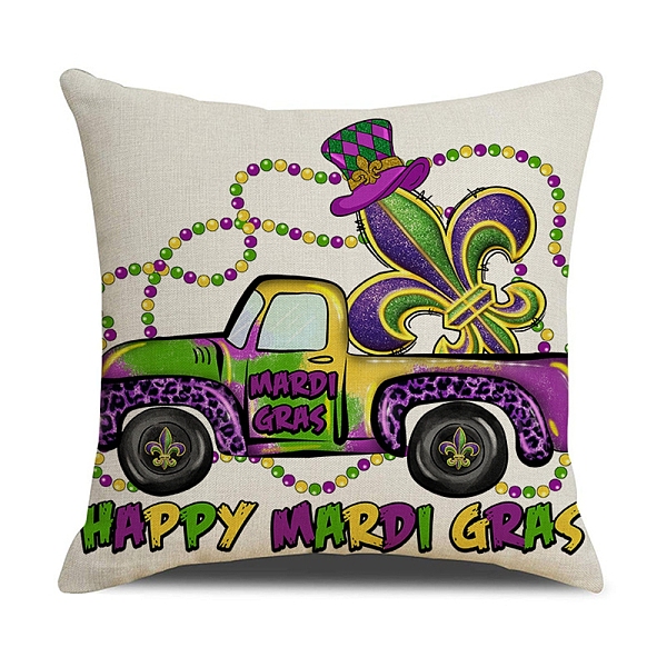 PandaHall Mardi Gras Carnival Theme Linen Pillow Covers, Cushion Cover, for Couch Sofa Bed, Square, Car, 450x450x5mm Linen Car