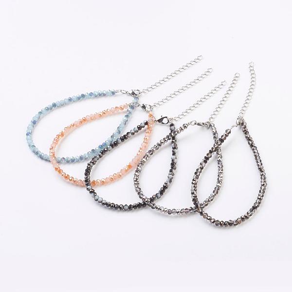 

PandaHall Faceted Glass Beads Anklets, with Brass Lobster Claw Clasps, Mixed Color, 9-3/8 inch(238mm) Glass Multicolor