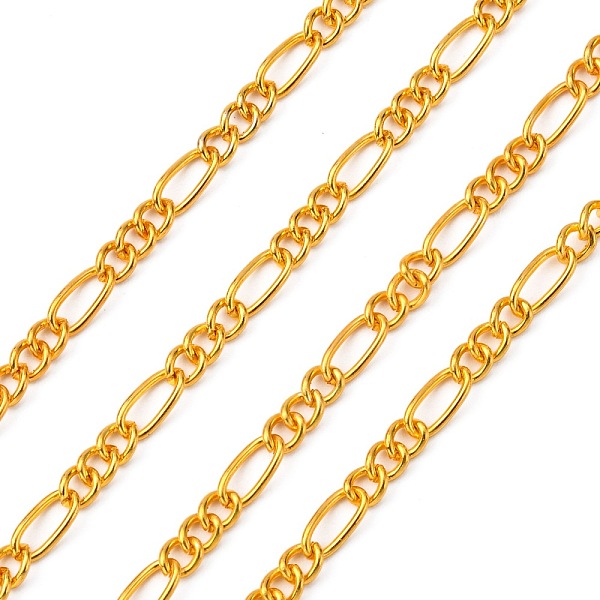

PandaHall Iron Handmade Chains Figaro Chains Mother-Son Chains, Unwelded, Golden, with Spool, Mother Link:3.5x7mm, 1mm thick, Son Link:3x4mm...