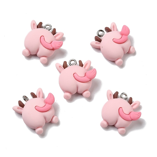 

PandaHall Opaque Resin Pendants, with Platinum Tone Iron Loops, Cow Butt, Pink, 21x17.5x8mm, Hole: 2mm Iron+Resin Other Animal Pink