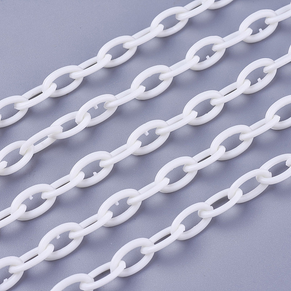 

PandaHall ABS Plastic Cable Chains, Oval, White, 13x7~7.5x2mm, about 15.35~15.74 inch(39~40cm)/strand Plastic White