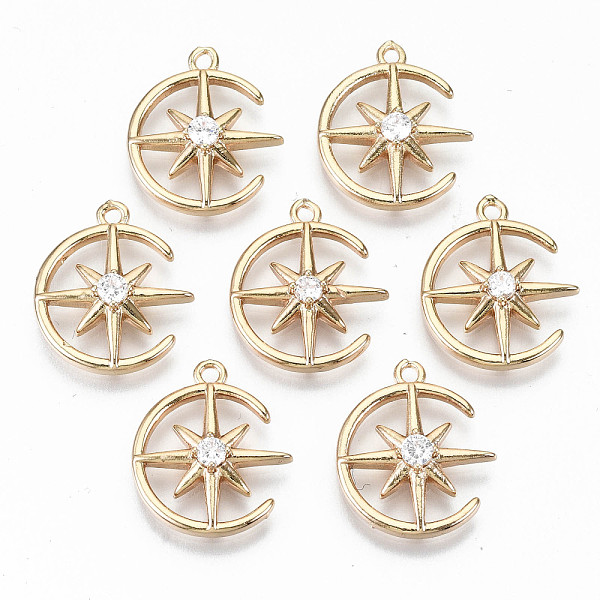 

PandaHall Brass Micro Pave Cubic Zirconia Pendants, Light Gold, Long-Lasting Plated, Cadmium Free & Lead Free, Moon & Star, Clear, 18x15x4mm...