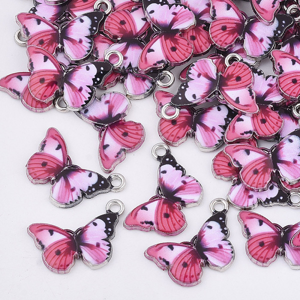 

PandaHall Printed Alloy Pendants, with Enamel, Butterfly, Platinum, Deep Pink, 13.5x20x2mm, Hole: 1.6mm Alloy+Enamel Butterfly Pink