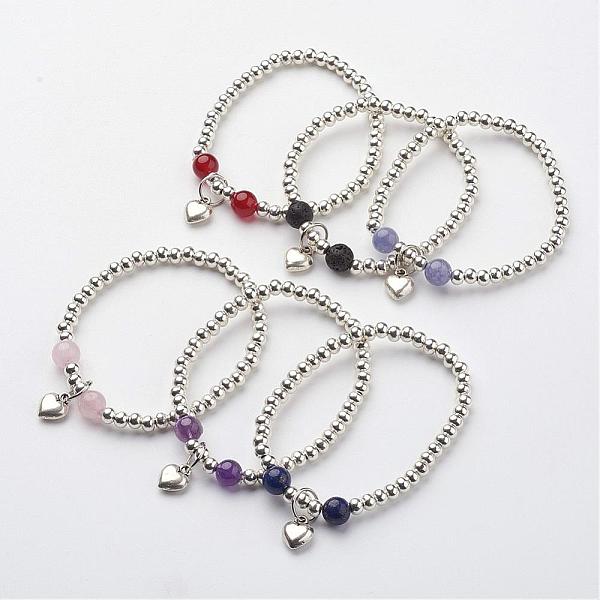 

PandaHall Tibetan Style Alloy Charm Bracelets, with Natural Mixed Stone Beads, 2-1/4 inch(55mm) Mixed Stone Multicolor