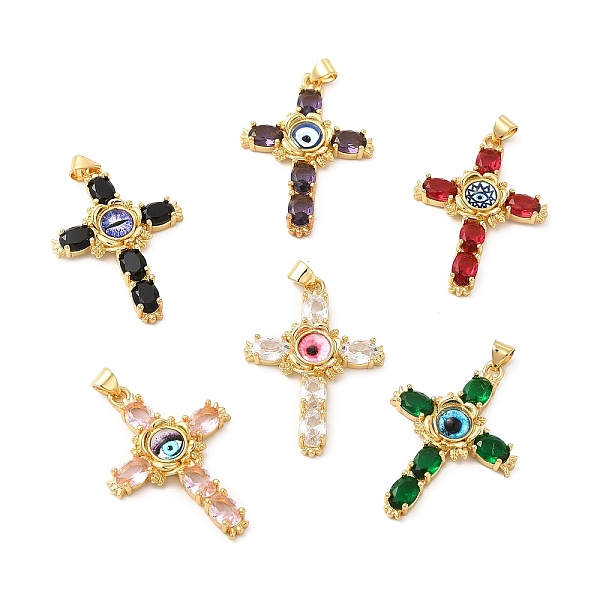 

PandaHall Rack Plating Brass Pendants, with Glass Cubic Zirconia, Resin Eye, Religion Cross Charm, Cadmium Free & Lead Free, Long-Lasting..., Multicolor