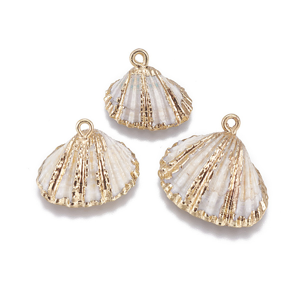 

PandaHall Electroplate Shell Pendants, with Brass Findings, Shell, Golden, 15~25x16~30x8~11mm, Hole: 2mm Shell Shell Shape