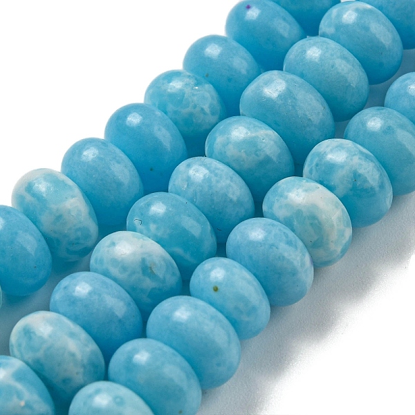 

PandaHall Synthetic Imperial Jasper Dyed Beads Strands, Rondelle, Light Sky Blue, 8~8.5x5~5.5mm, Hole: 1.2mm, about 76~77pcs/strand...