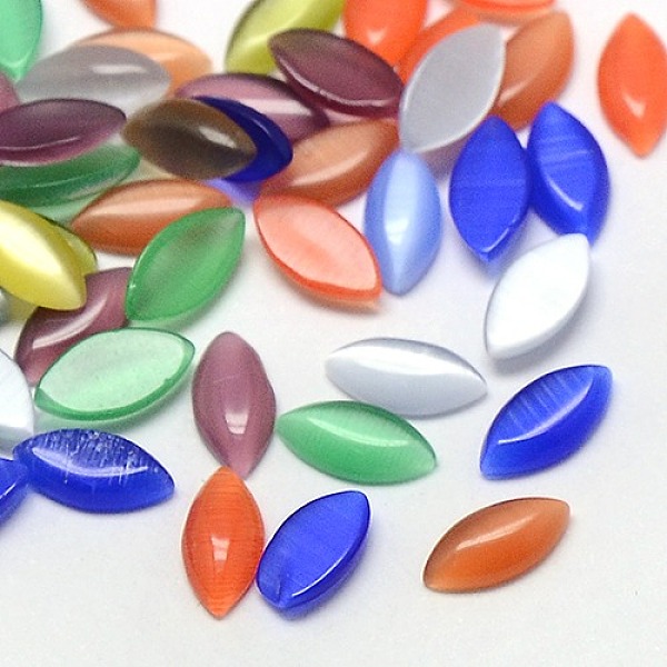 

PandaHall Cat Eye Cabochons, Horse Eye, Mixed Color, 4x2x1.5mm Glass Horse Eye Multicolor