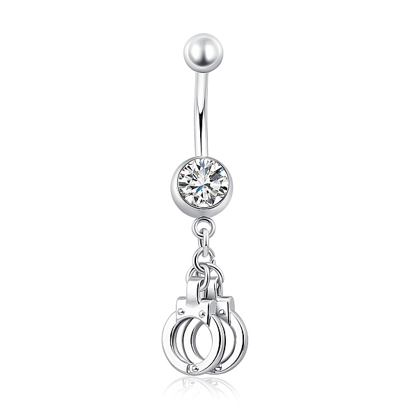 

PandaHall Piercing Jewelry Real Platinum Plated Brass Rhinestone Handcuffs Navel Ring Belly Rings, Crystal, 43x9mm, Bar Length: 3/8"(10mm)..., Clear