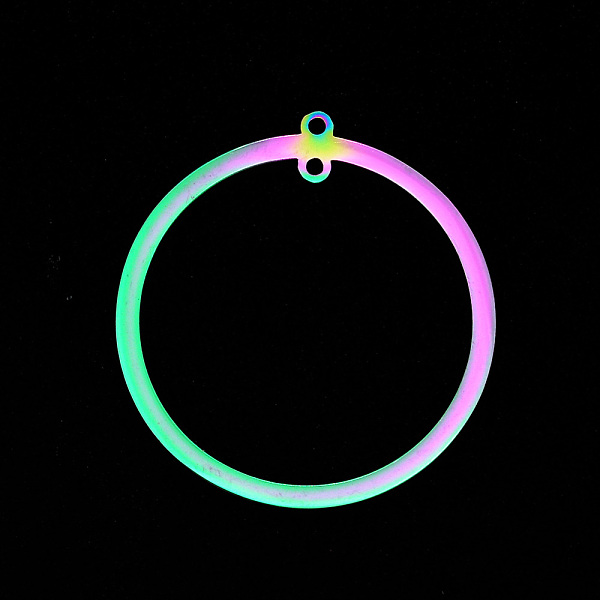 

PandaHall Vacuum Plating 201 Stainless Steel 2-Loop Link Pendants, Laser Cut, Ring, Rainbow Color, 32x30x1mm, Hole: 1.2mm 201 Stainless...