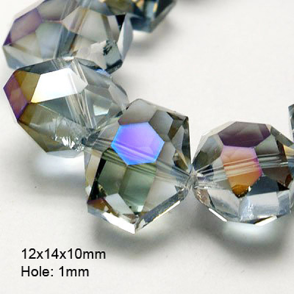 

PandaHall Electroplate Glass Beads, Half Plated, Faceted, Hexagon, Gray, 14x12x10mm, Hole: 1mm Glass Hexagon Gray