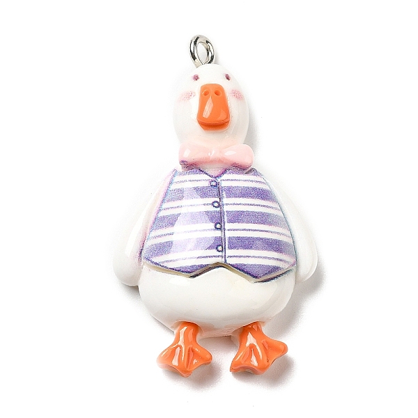

PandaHall Opaque Resin Pendants, Duck Charms with Platinum Tone Iron Loops, Medium Purple, 38~41x22~23x8~9mm, Hole: 2mm Iron+Resin Duck