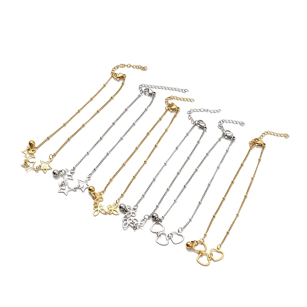 

PandaHall 304 Stainless Steel Charm Anklet with Satellite Chains for Women, Mixed Patterns, Pendant: 8~13x10~10.5x0.7mm, 8-5/8 inch(22cm)...