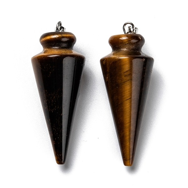 

PandaHall Natural Tiger Eye Pendants, with Platinum Brass Findings, Cone, 40~44x15~16mm, Hole: 3x7mm Tiger Eye Cone
