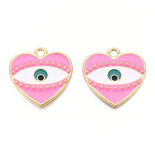 

PandaHall Rack Plating Alloy Enamel Pendants, Light Gold, Cadmium Free & Nickel Free & Lead Free, Heart with Evil Eye, Hot Pink...