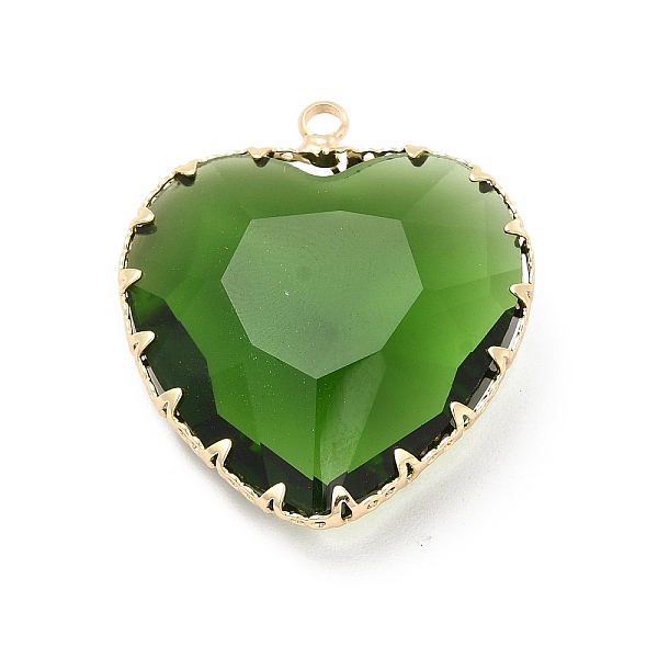 

PandaHall K9 Glass Pendants, Heart Charms, with Light Gold Tone Brass Findings, Faceted, Emerald, 31x28x9mm, Hole: 2mm K9 Glass Heart Green