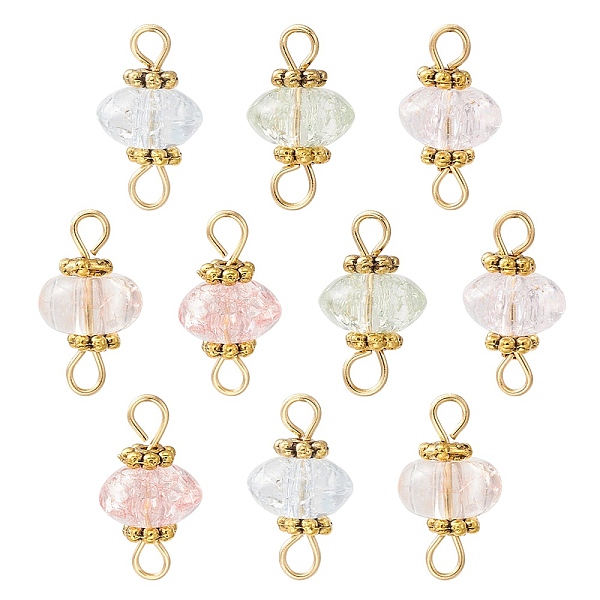 

PandaHall Crackle Glass Connector Charms, Rondelle Links with Golden Plated Brass Double Loops, Mixed Color, 13.5x8mm, Hole: 1.8mm and 2.8mm..., Multicolor