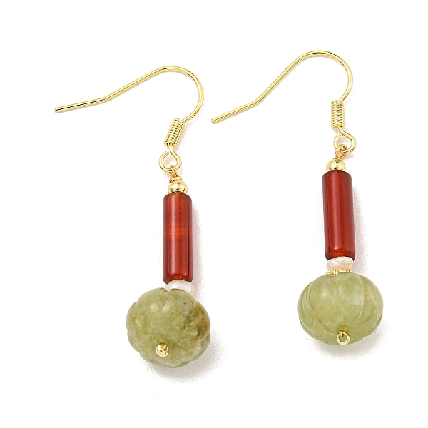 Natural Pearl & Natural Agate & Natural Xiuyu Jade Dangle Earrings