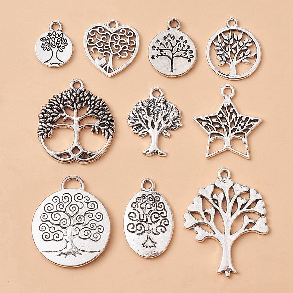 

PandaHall 10PCS 10Style Tibetan Style Alloy Pendants, Tree of Life, Antique Silver, 14.8~33x11.5~25x1~2.5mm, Hole: 1~4mm Alloy Tree of Life