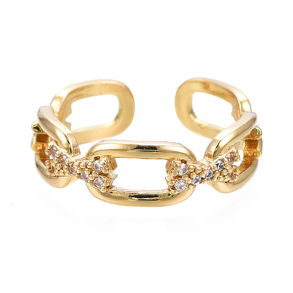 

PandaHall Chain Shape Clear Cubic Zirconia Cuff Ring, Hollow Brass Open Ring for Women, Nickel Free, Real 18K Gold Plated, US Size 8 1/2...