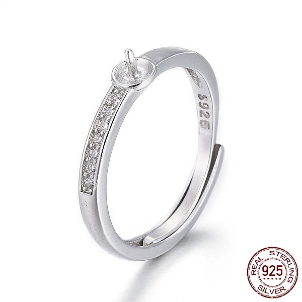 

PandaHall Adjustable Rhodium Plated 925 Sterling Silver Finger Ring Components, For Half Drilled Beads, with Micro Pave Cubic Zirconia, with..., Clear