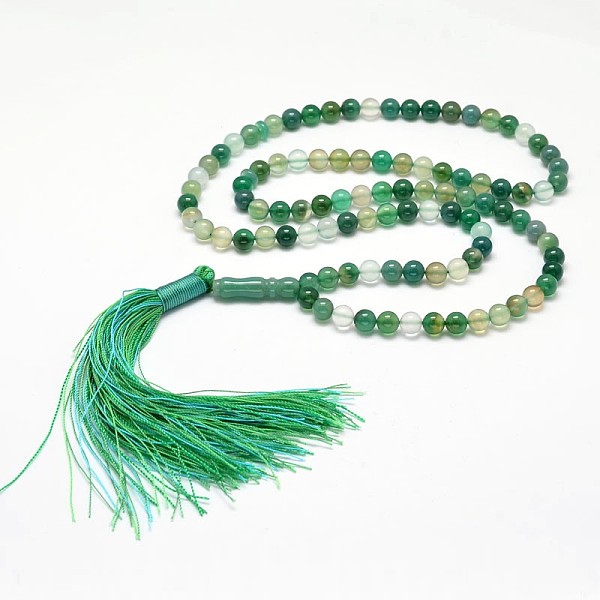 Природный зеленый агат бисер браслеты Mala