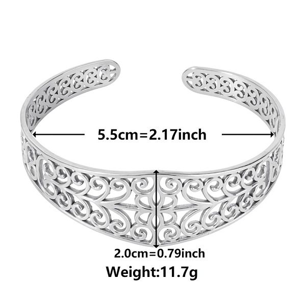 Non-Tarnish Elegant And Stylish Design Hollow Flower 304 Stainless Steel Cuff Bangles For Women