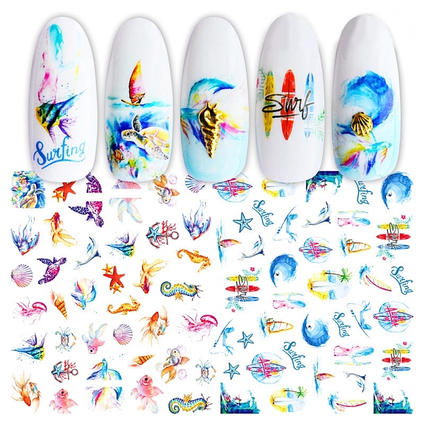 

PandaHall Nail Art Stickers, Self-adhesive, For Nail Tips Decorations, Ocean Animal Pattern, Colorful, 123x80mm Paper Other Animal