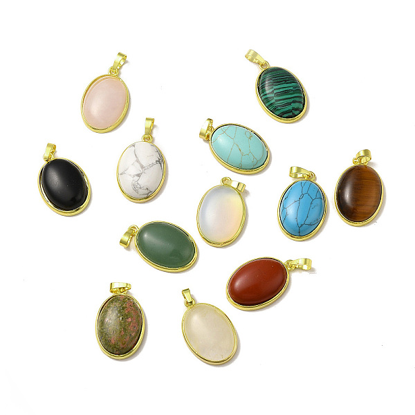 

PandaHall Natural & Synthetic Mixed Gemstone Pendants, Oval Charms, with Rack Plating Golden Plated Brass Findings, Lead Free & Cadmium Free...