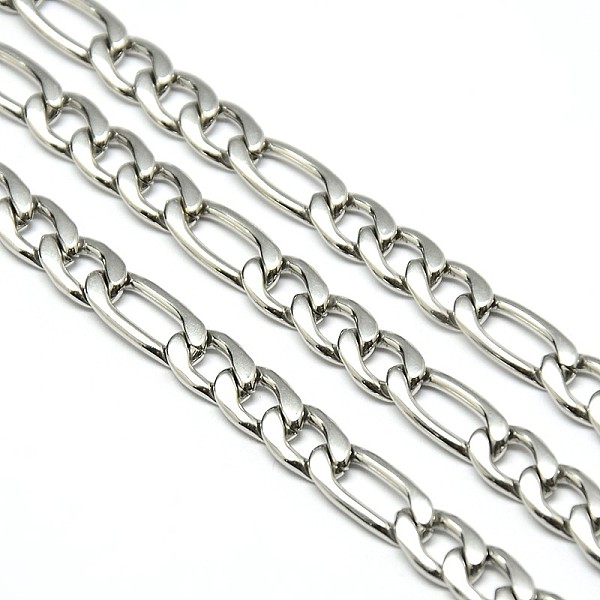 

PandaHall Stainless Steel Figaro Chains, Unwelded, Stainless Steel Color, 9~13x6x1.6mm Stainless Steel