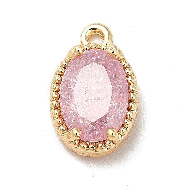 

PandaHall Glass Charms, with Real 18K Gold Plated Brass Findings, Faceted Oval, Pink, 10x6x3mm, Hole: 0.9mm Brass+Glass Oval Pink