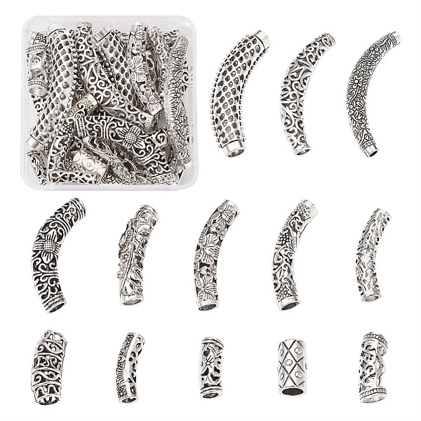 

PandaHall Craftdady 22Pcs 11 Style Tibetan Style Alloy Tube Beads, Hollow, Antique Silver, 2pcs/style Alloy Tube
