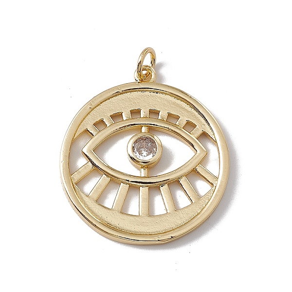 

PandaHall Brass with Clear Cubic Zirconia Pendants, with Jump Ring, Cadmium Free & Nickel Free & Lead Free, Rack Plating, Flat Round with...