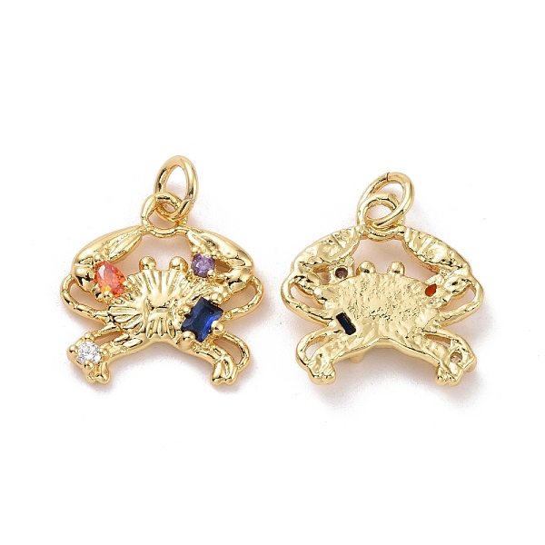 

PandaHall Crab Brass Micro Pave Colorful Cubic Zirconia Pendants, with Jump Rings, Cadmium Free & Lead Free, Real 18K Gold Plated, 15x15x3mm...