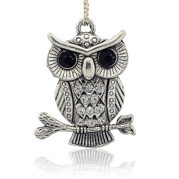 

PandaHall Tibetan Style Alloy Rhinestone Bird Pendants, with Resin Cabochons, Owl for Halloween, Antique Silver, Crystal, 48x37x4mm, Hole..., Clear