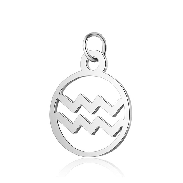 

PandaHall 304 Stainless Steel Charms, with Jump Rings, Polished, Flat Round with Constellation, Aquarius, 13x11x1mm, Hole: 2.5mm 304...