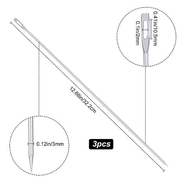 

PandaHall GORGECRAFT 3 Pieces 12 Inch Upholstery Needle Stainless Steel Long Straight Large Eye Stitching Needles Sewing Hand Machine...