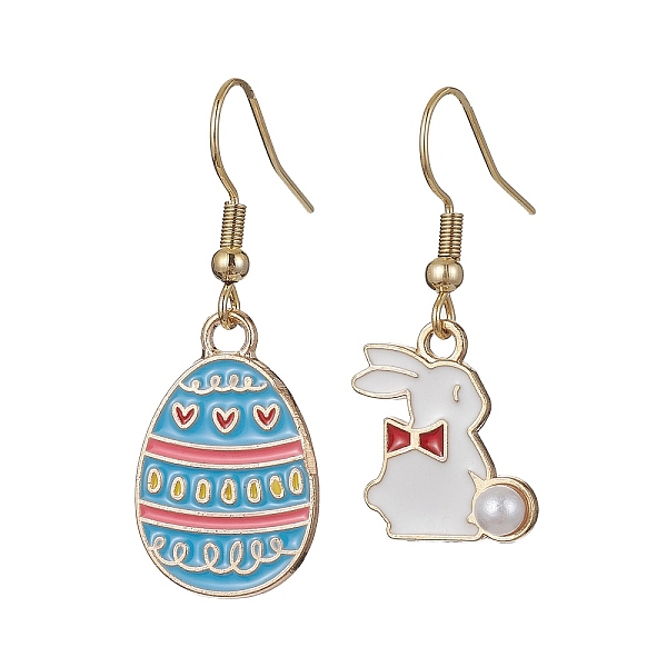 

PandaHall Easter Themed Alloy Enamel Dangle Earrings, Rabbit & Egg Asymmetrical Earrings, Light Sky Blue, 33~38x14~15mm Alloy Rabbit