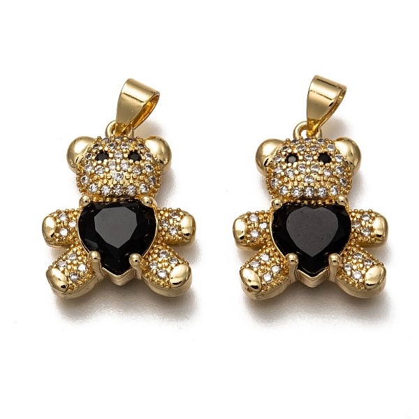 

PandaHall Brass Micro Pave Cubic Zirconia Pendants, Long-Lasting Plated, Real 18K Gold Plated, Inlay Bear Shape, Black, 19.5x16x5.5mm, Hole...