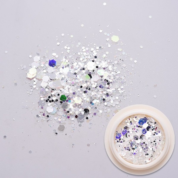 

PandaHall Holographic Nail Glitter Powder Flakes, Hexagons Nail Sequins for DIY Design Manicure Nail Art, White, 1~3.5x1~3.5mm, about...