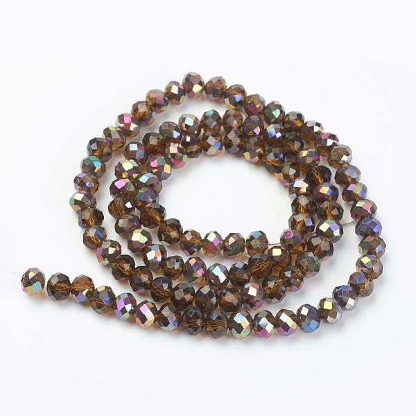 

PandaHall Electroplate Transparent Glass Beads Strands, Half Rose Gold Plated, Faceted, Rondelle, Camel, 6x5mm, Hole: 1mm, about..., Brown