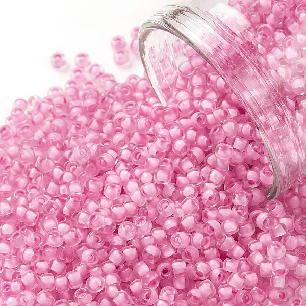 

PandaHall TOHO Round Seed Beads, Japanese Seed Beads, (969) Inside Color Crystal/Neon Carnation Lined, 11/0, 2.2mm, Hole: 0.8mm, about..., Pink
