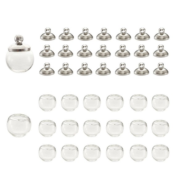 

PandaHall DIY Pendant Making, Round Mechanized Blown Glass Globe Beads, with Rack Plating Brass Bails, Platinum, 14mm Glass Clear