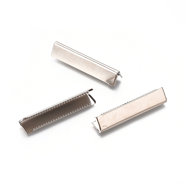 

PandaHall Iron Ribbon Crimp Ends, Crimp End Findings, Platinum, 7x40mm Iron